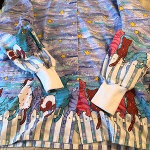 Scrubstar Woman’s Medium Cats Long Sleeve Teal, Yellow & Red Logo Medical Top